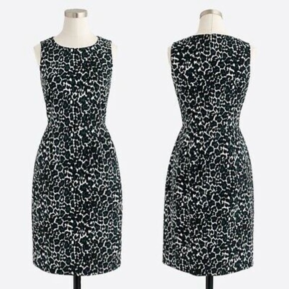 J. Crew Jacquard Cotton Sheath Dress Black Green Leopard Print 2 - Picture 2 of 11